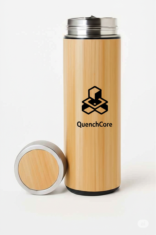 Bamboo Stainless Steel Flask Water Bottle/Thermos with Tea Strainer | Double Wall Vacuum Insulated | Hot & Cold Bottle (450 ML)